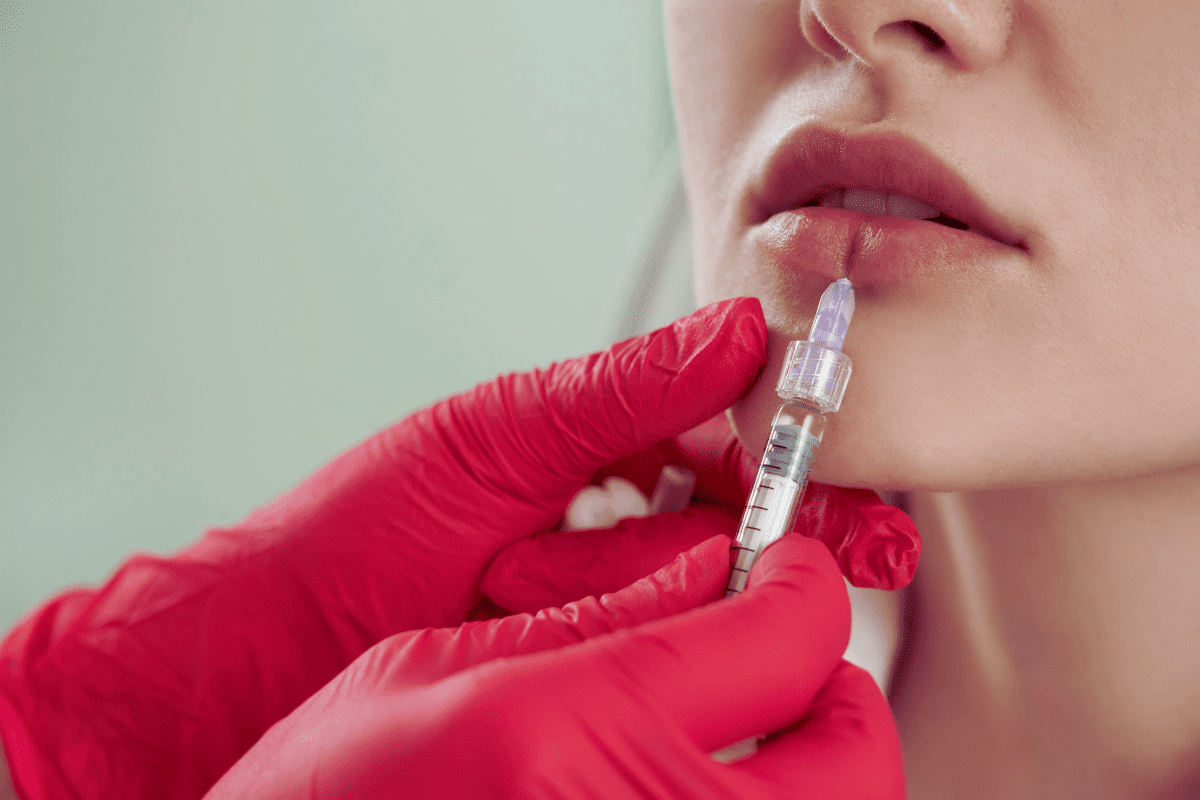 woman getting russian lip filler in bottom lip